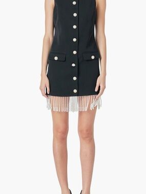 Endless Rose Women's Imitation Pearl Beaded Fringe Button Front Minidress